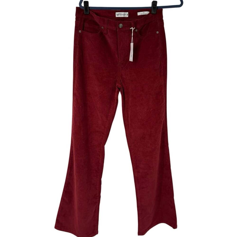 Jessica Simpson High Rise Corduroy Flare Pants Burgundy Wine Womens 8 NWT
